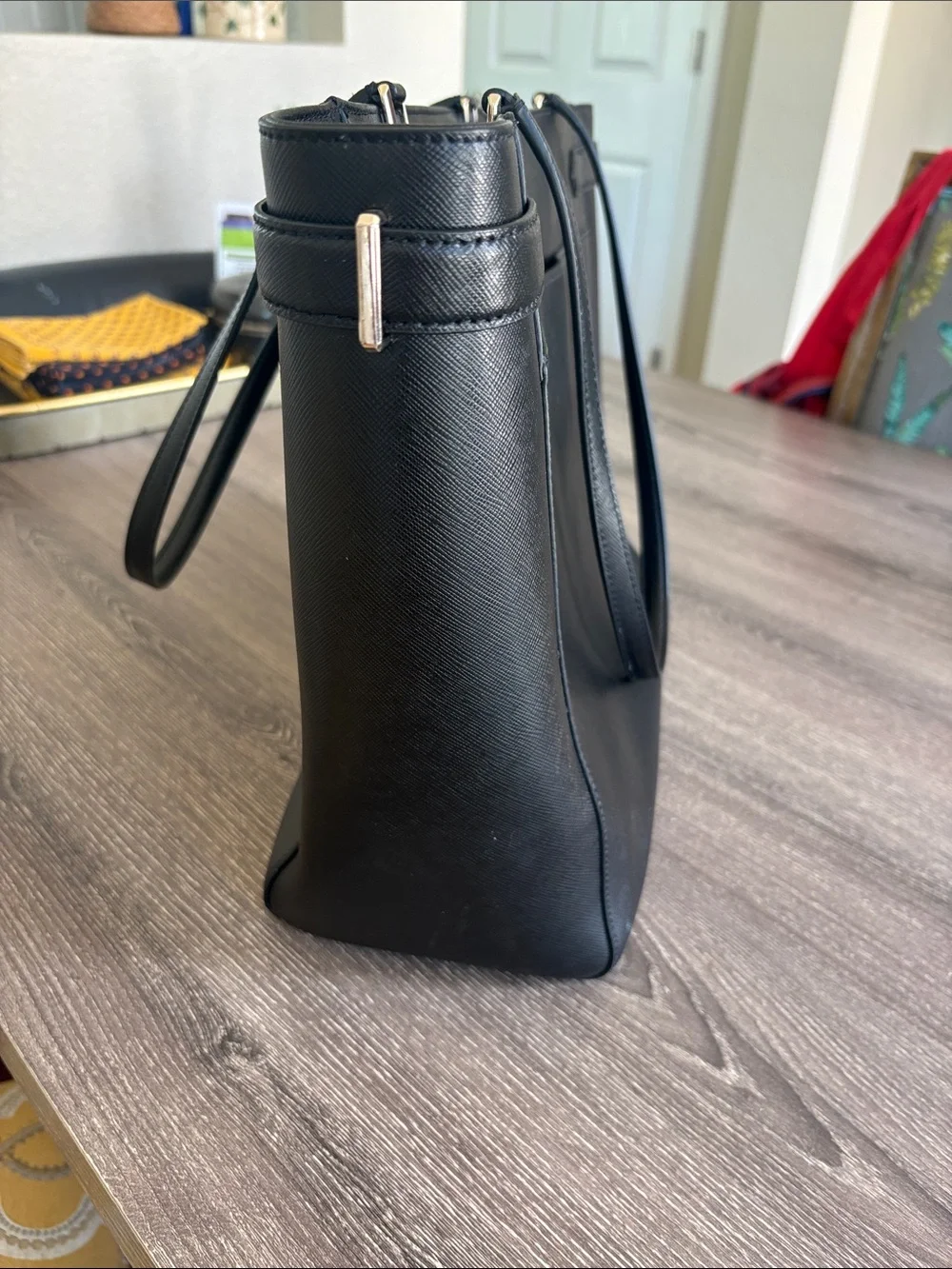 kate spade New York Staci Large Black Leather Top-Handle Tote